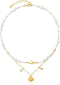 Layered Gold Shell Pendant Pearl Choker Necklace for Women with Coral and Dangle Starfish Conch Charm Necklace Adjustable 14K Gold Plated Link Cha...