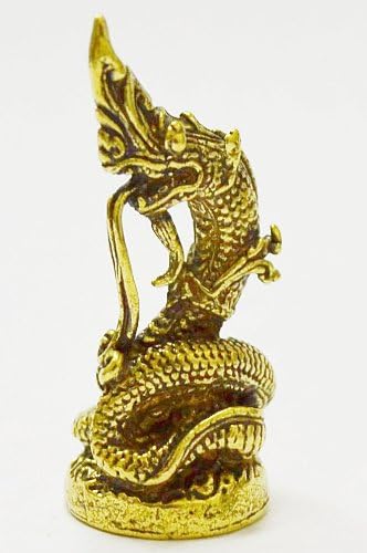 WitnyStore Tiny 1¼" Brass Buddha Staute Power Naga Mini Statue Animistic Fertility Symbol Traditional Thai Belief Amulet Miniature Collectible Fig...