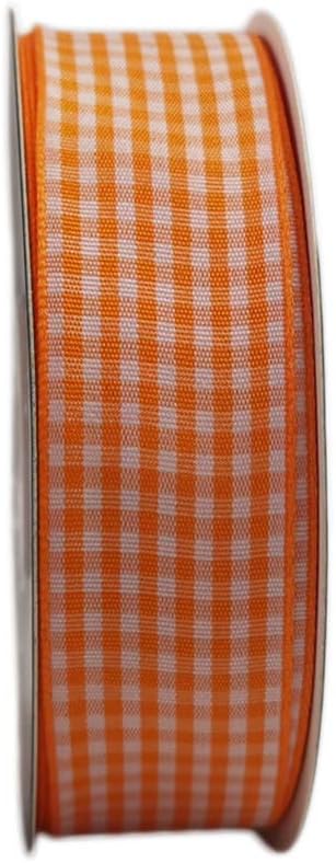 Micomon Orange Gingham Plaid Checked Ribbon 25 Yard Each Roll 100% Polyester (1", Orange)...