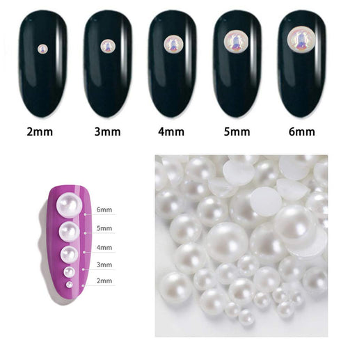 Mixed Size 350pcs 5mm, 6mm, 8mm Pearl Finish Half Dome Round Beads Half Pearl Bead Flat Back for DIY Decoration (White)...
