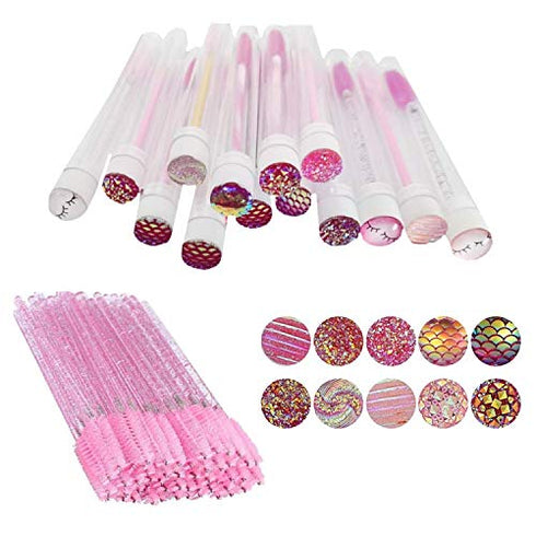 60 Pcs Pink Lash Disposable Mascara Brushes Diamond Eyelash Spoolies Makeup Brush Mascara Wand in Sanitary Tube Lash Supplies...
