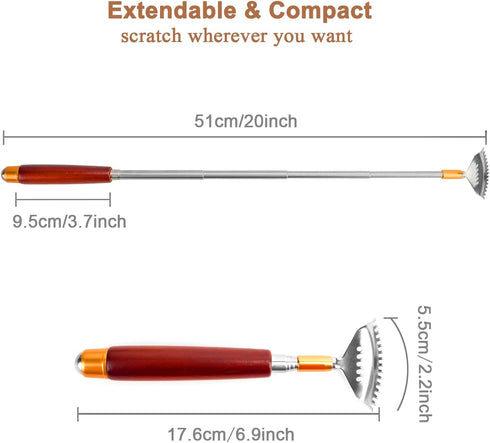 Back Scratchers, 2 Pack Backscratchers for Women Men Adults Extendable Wood Handle, 304 Stainless Steel Wide Claw, Multi-Functional Massage Roller...