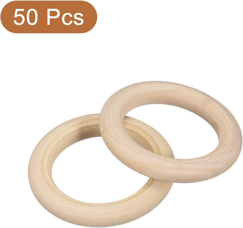 uxcell 50Pcs 50mm(2-inch) Natural Wood Rings, 8mm Thick Smooth Unfinished Wooden Circles for DIY Crafting, Knitting, Macrame, Pendant...