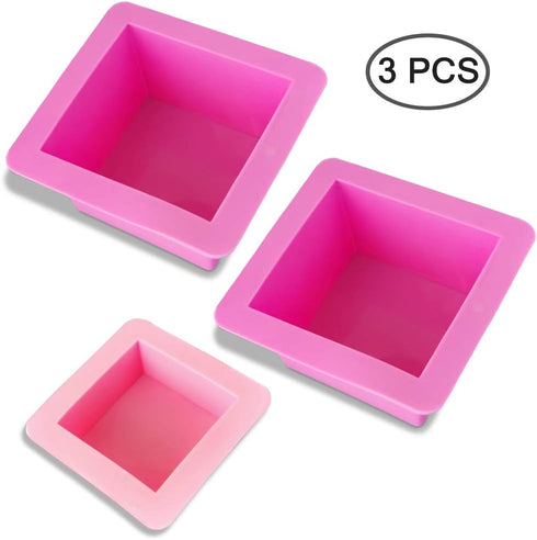3 Pcs Non-Stick Square Baking Silicone Molds, Quick Release Bread Pan Bakeware Tray for Cheese Cake Tier Cake Handmade Toast Mold Bread Mould Soap...