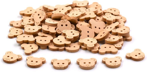 50 Pcs Wooden Bear Buttons with Round 2 Holes DIY Craft Sewing Buttons for Handmade Scrapbooking Art Project Home Ornament...