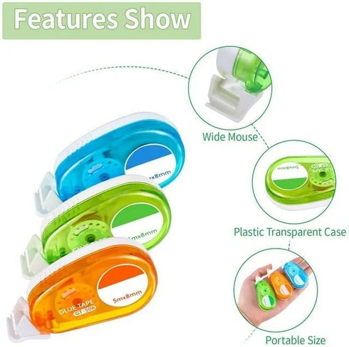 1Pc Random Color Double Sided Tape Roller, Ellipsoid Scrapbooking Tape, Adhesive Tape Dispenser Runner for Envelope Scrapbooking Card Making and C...