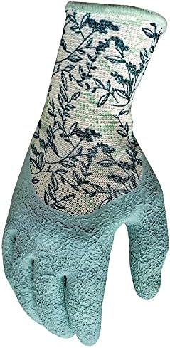 Digz Long Cuff Stretch Knit Garden Gloves with Full Finger Latex Coating | Color: Greenery Pattern | Size: Small...