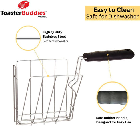 TOASTER BUDDIES, 2-Piece, Toaster basket, Sandwich Racks, 2 Slice-Toaster, Compatible with allmost all pop-up toasters, Toaster gadget, Regular, B...