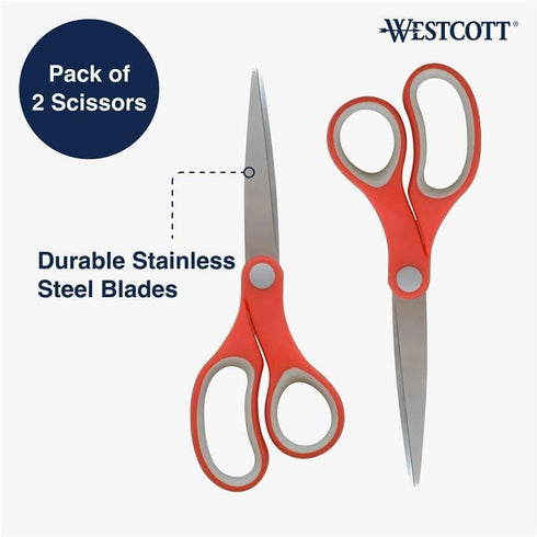 Westcott 55846 7-Inch School Scissors, All-Purpose Heavy-Duty Scissors for Crafting, Back to School, Classroom Supplies,Red/Gray, 2 Pack...