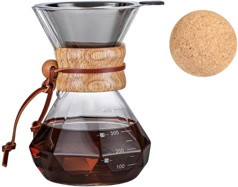 Pour Over Coffee Maker With Wood Sleeve?13.5oz/400mlPour Over Coffee Dripper,Pour Over Coffee Maker Set With Cork Stopper (13.5oz/400ml)...