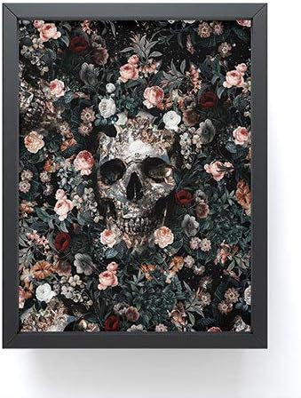Society6 Burcu Korkmazyurek Skull and Floral Pattern Mini Print, Black Frame...