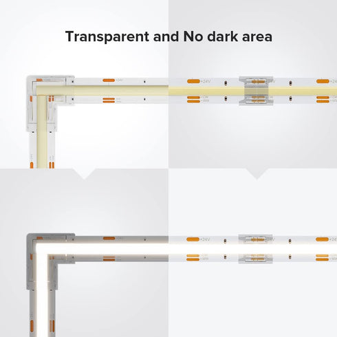 BTF-LIGHTING FCOB COB 10mm/0.39in Width LED Strip Connector Kit 6Pcs 3 Pin Transparent Gapless L-Shaped Connectors 4Pcs 4Pin Strip to Strip Connec...