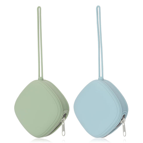 Silicone Pacifier Holder Case, Baby Binky Silicone Cover Pouch, Silicone Pacifier Storage Case for Diaper Bag, 2 Pack (Sage, Ether)...