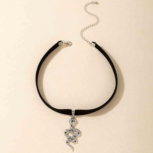 Boho Snake Velvet Choker Necklace Silver Snake Necklace Choker Gothic Black Ribbon Necklace Punk Serpent Necklace Chain Jewelry for Women...