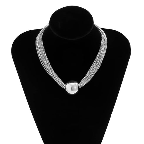 Chunky Chain Necklace Multi Layered Necklace Ball Pendant Choker Necklace Punk Jewelry Hiphop Necklace for Women and Girls (Silver)...