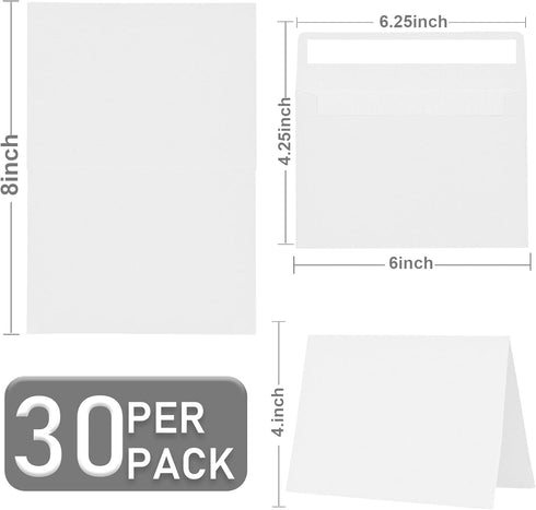 Xinilove 30 Pack White Invitation Cardstock with 30 Pack Envelopes,Blank Cards and Envelopes 4x6,Self-Seal Thank you Blank Greeting Cards and Enve...