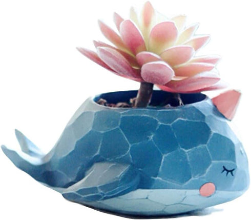 Cute Resin Whale Meaty Pot by SWONVI, Succulent Pots with Drainage Resin Mini Flower Pot Garden Plants Vase Desk Flower Decoration (Whale)...