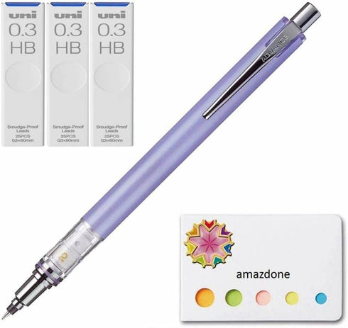 Kuru Toga Advance - Auto Lead Rotating Mechanical Pencil 0.3mm Lavender (M3-5591P.34)+Uni Pencil Lead,"The Uni" Smudge-Proof Leads, 0.3mm HB 3 Set...
