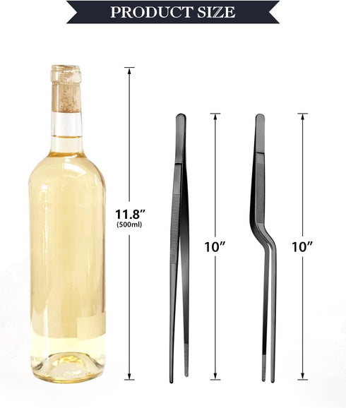 10-inch Cooking Tweezer and Offset Tweezer Set, Tongs Precision Serrated Tips, Stainless Steel Professional Chef Tweezer Kitchen Tools for BBQ, Pl...