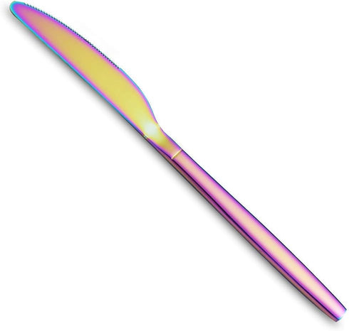 HOMQUEN Rainbow Dinner Knives 4 Pieces, Sturdy 9" Stainless Steel Modern Design Knife, Colorful Titanium Plating Knifes Set With Round Edge Dishwa...