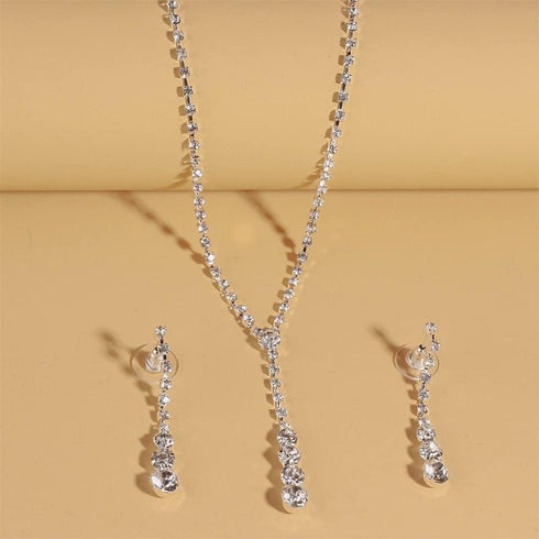 COLORFUL BLING Rhinestone Teardrop Infinity Pendant Necklace Zircon Dangle Earring Jewelry Sets?Silver?...