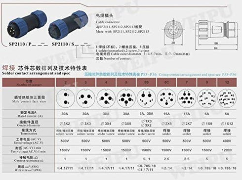 SP21 2Pin-12Pin Panel Mount 21mm Waterproof IP68 Circular Cable Connector Plug Socket,Aviation Cable Connector (3Pin)...