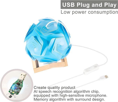 Smart Offline Voice Control DIY Puzzle Lamp - Modern IQ Jigsaw Light with Non-Polar dimming, Timing, USB Plug and Play Kids-Friendly Funny Home De...