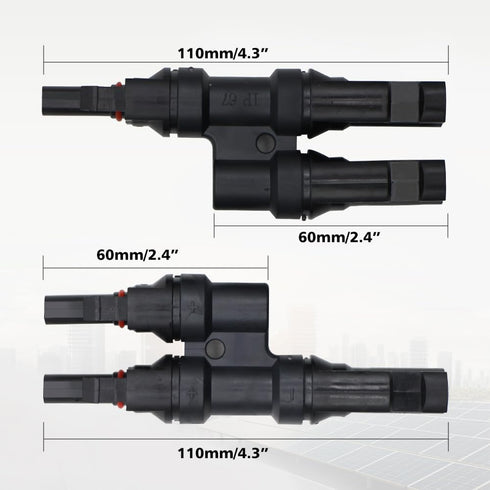 4 PCS Solar Branch Connectors 1500V DC,IP67 Waterproof T Connector for Parallel Connection Between Solar Panels FMM+MFF (2Pairs)...