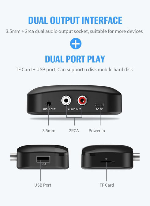 HAOQUOO Stereo Bluetooth Receiver Adapter,NFC Connection, 3.5mm/RCA Dual Audio Output Socket, Bluetooth Adapter Converter Suitable for Smartphones...