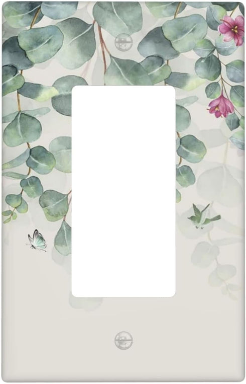 Green Leaf Flower Butterfly Birds Light Switch Cover Decorative 1 Gang Wall Plate Single Rocker Switch Plate Outlet Covers for Home Kitchen Bedroo...