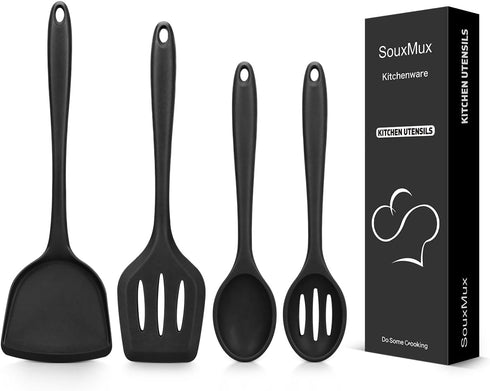 4 Pcs Silicone Kitchen Utensils Set, Wok Spatulas-Slotted Turner-Cooking Spoon-Slotted Spoon, Nonstick BPA Free High Heat Resistant Cooking Utensi...