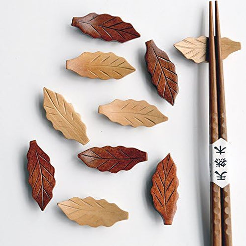 Japanese Natural Wooden Leaf Shape Chopstick Rest Spoon Fork Knife Holder,6 Pack (Q151010)...