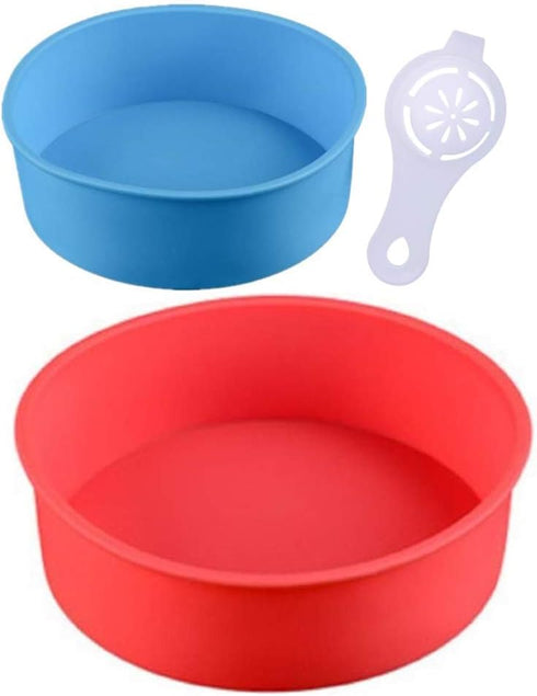 Round Silicone Cake Mold Baking Bakeware Pan - 6 Inch and 8 Inch - Set of 2 - BPA Free - Kitchen Baking Tool with Egg White Separator...