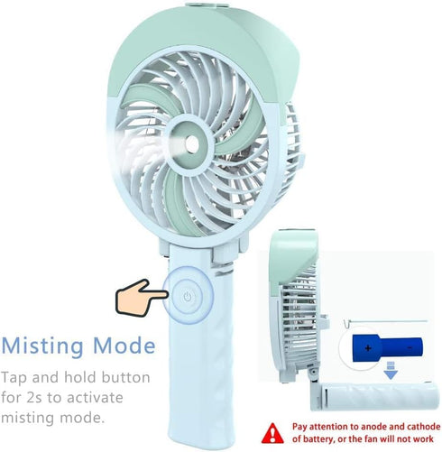 HandFan Personal Misting Fan, 55ml Large Water Tank, Poratable Handheld Rechargeable Mister Fan, Battery Operated Mist Fan, 180°Foldable, 3 Speeds...