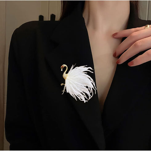 Flamingo Brooch Pin for Women Girls CZ Crystal Big Pink Feather Animal Badge Brooches Lapel Pins Boutonniere Corsage Cloth Dress Suit Tie Accessor...