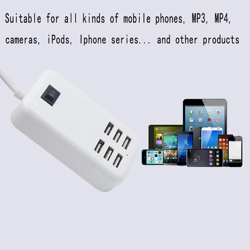 6 Ports USB Charger Hub Desktop US Plug AC Power Wall Travel Charging Adapter Slots Charging Station...
