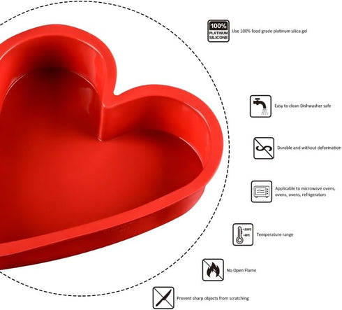 Large Heart Cake Pan Silicone Mold (9-inch), Baking Bakeware Tray for Romantic Day, Birthday Party, Valentine's Day, Make for Fondant Cake, Pie, T...