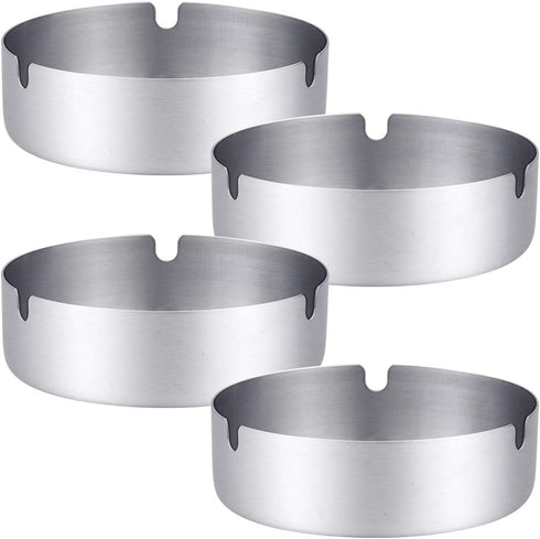 Pack of 4 Ashtray Round Stainless Steel Cigarette Ashtray Set for Hotel, Restaurant, Outdoors and Indoor...
