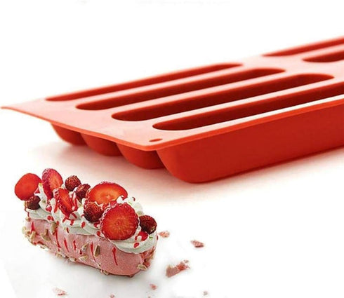 8 Cavity Long Strips Eclair Silicone Cake Pop Mold Cake Pop Maker Silicone Baking Molds Cake Handmade Baking supplies for Chocolate Cracker Bar St...