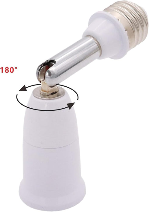 1Pc White E26/E27 Light Bulb Socket Extender Adapter 180 Degree Bendable Light Fixture E26/E27 to E26/E27 Base Adjustable E26/E27 to E26/E27 Socke...