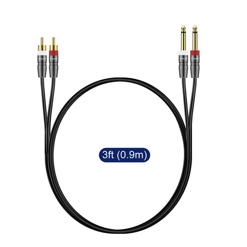 J&D Dual 1/4 inch TS to Dual RCA Cable, Heavy Duty 1/4 Male to RCA Male Adapter Stereo Audio Interconnect Quarter inch Cable, 3 Feet...