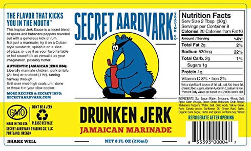 Secret Aardvark Drunken Jerk Hot Sauce - Jamaican Jerk Sauce and Marinade, Made with Jamaican Jerk Seasoning, Soy Sauce, & Habanero Peppers, Non-G...