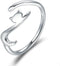 Cute Cat Open Statement Ring 925 Sterling Silver Adjustable Simple Lovely Pet Wrap Stacking Engagement Wedding Finger Rings Fashion Jewelry for Wo...