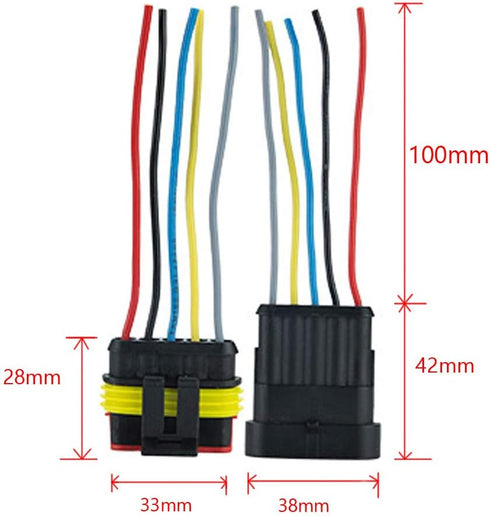 ESUPPORT 5 Pin Way Car Auto Waterproof Electrical Connector Plug Socket Kit with Wire AWG Gauge Marine Pack of 5...