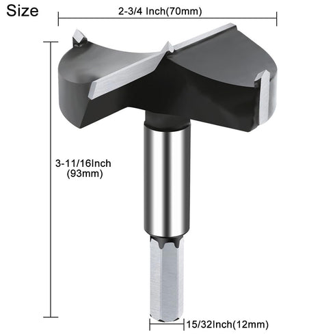 2-3/4 Inch Carbide Forstner Drill Bit, Carbide Tipped Forstner Bit for Hard Wood, Wood Drilling Bit Woodworking Hinge Cutter Tool Kits for Wood Pl...