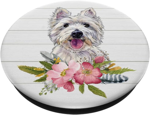 West Highland Terrier Westie Dog Lover Flowers Drawing PopSockets PopGrip: Swappable Grip for Phones & Tablets PopSockets Adhesive PopGrip...