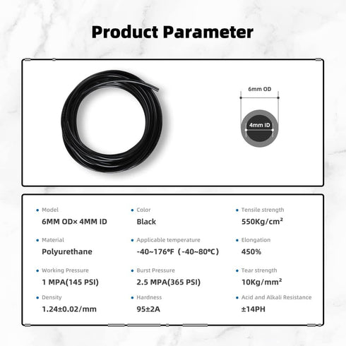 Pneumatic Tubing Black PU Air hose Pipe Tube Kit 6mm OD 4mm ID 39.4ft/12 Meter for Air Line or Fluid Transfer…...