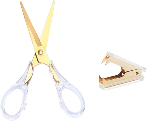 Multibey Acrylic Gold Craft Scissors Staple Remover Set Acrylic Metal Fabric Scissor Home Office Desk Supplies (Clear Gold)...