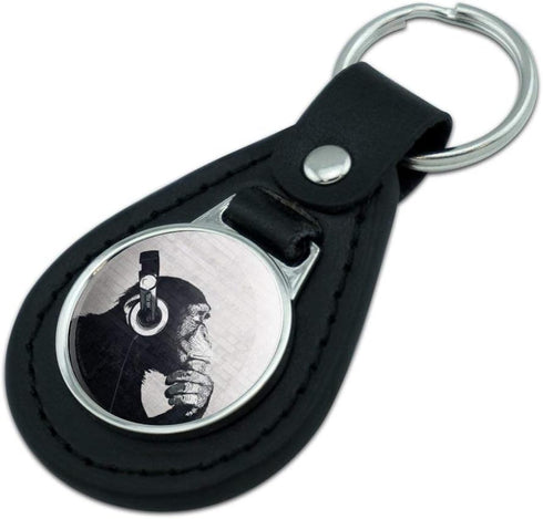 GRAPHICS & MORE Black Leather Headphone Chimp Monkey Wall Keychain...