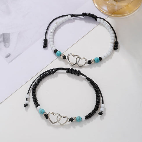 Love Card Couple Ankle Bracelets for Women Handmade Heart Shape Beach Bead Bracelets Anklets Fashion Woven Rice Bead Adjustable Rope Anklet Set fo...